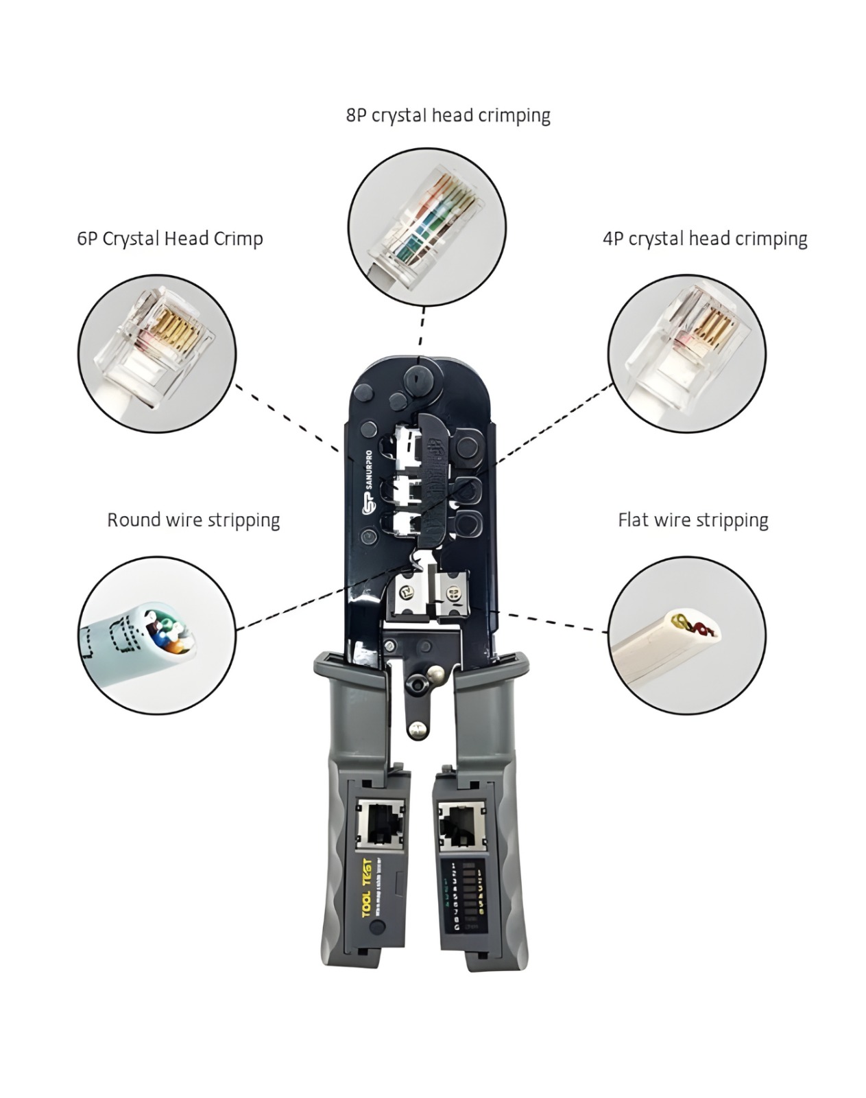CRIMPING TOOL RJ45 RJ11 RJ22(8/6/4P) HT468ST + LAN TESTER